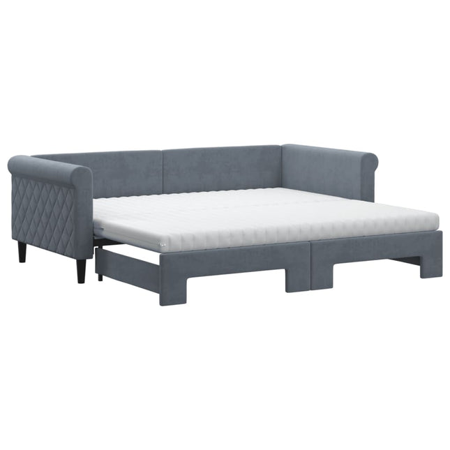 Divano Letto Estraibile Materassi Grigio Scuro 90x190cm Velluto
