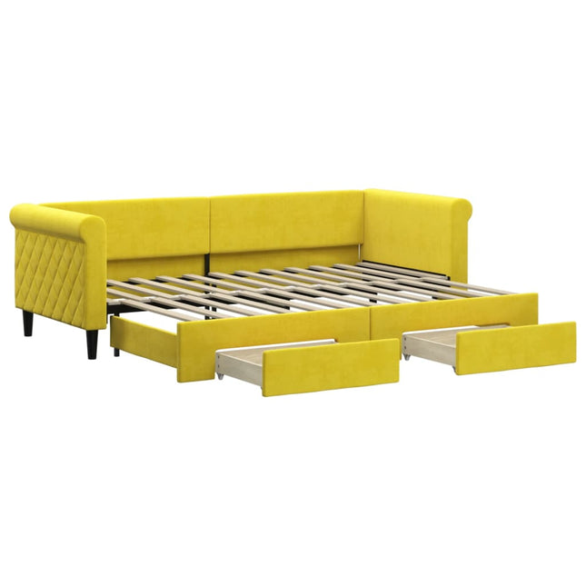 Divano Letto Estraibile con Cassetti Giallo 80x200cm in Velluto