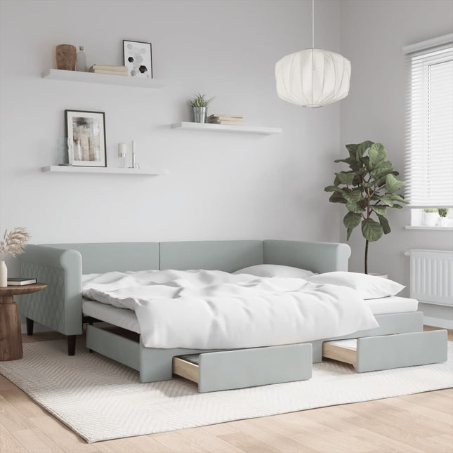 Divano Letto Estraibile Cassetti Grigio Chiaro 100x200 Velluto
