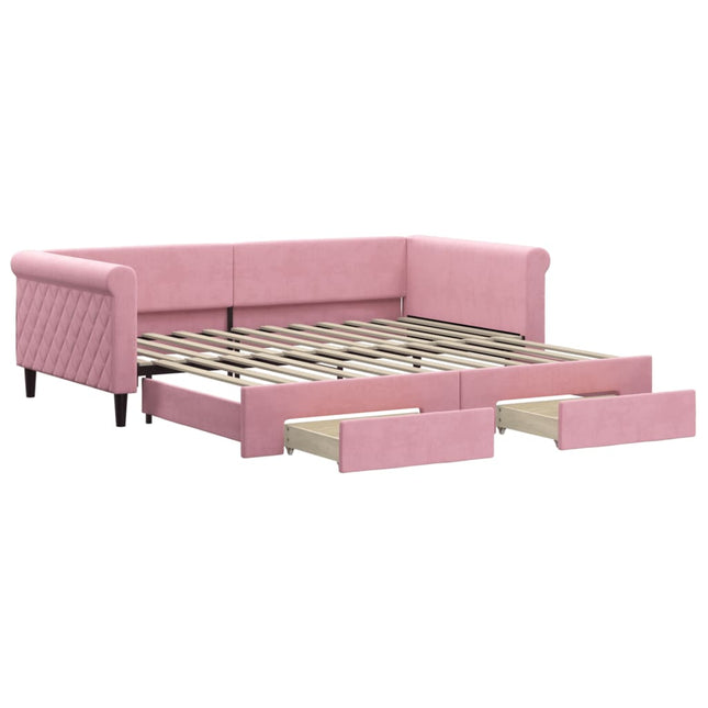 Divano Letto Estraibile con Cassetti Rosa 100x200 cm Velluto