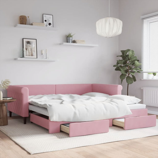 Divano Letto Estraibile con Cassetti Rosa 100x200 cm Velluto