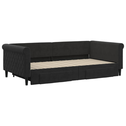 Divano Letto Estraibile con Cassetti Nero 100x200 cm in Velluto