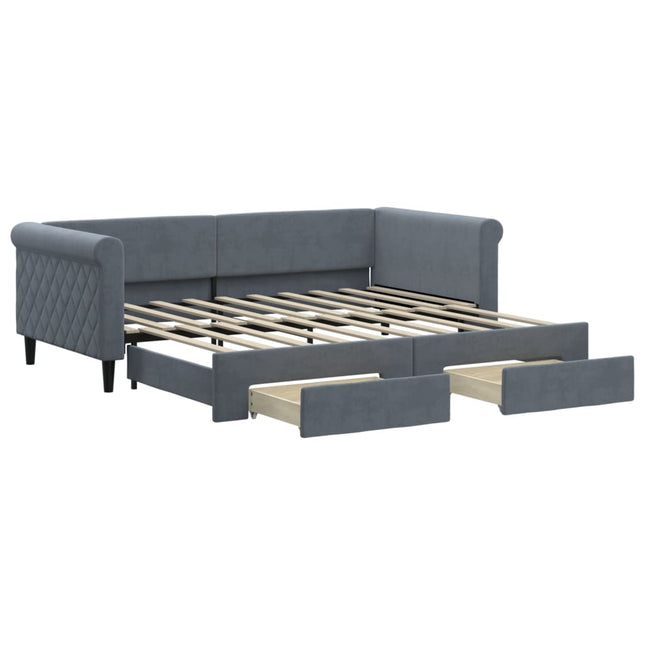 Divano Letto Estraibile Cassetti Grigio Scuro 90x190cm Velluto