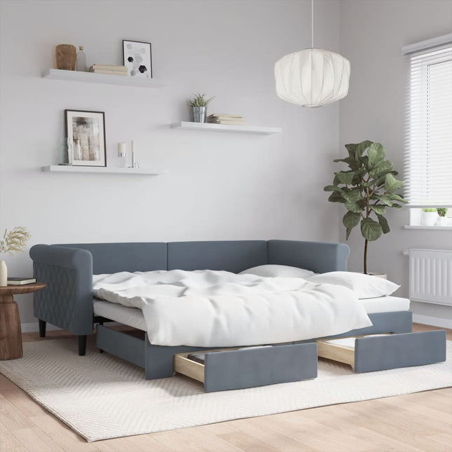 Divano Letto Estraibile Cassetti Grigio Scuro 90x190cm Velluto