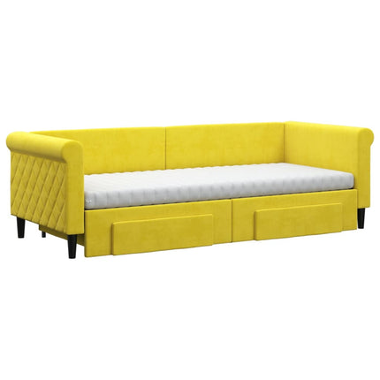Divano Letto Estraibile con Cassetti Giallo 80x200cm in Velluto