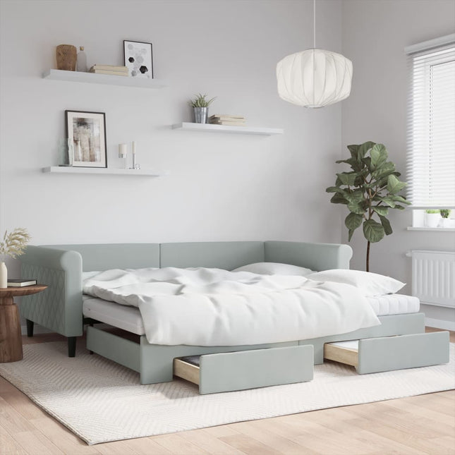 Divano Letto Estraibile Cassetti Grigio Chiaro 100x200 Velluto