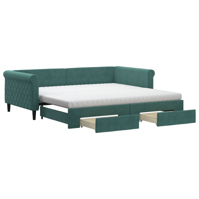 Divano Letto Estraibile Cassetti Verde Scuro 100x200cm Velluto