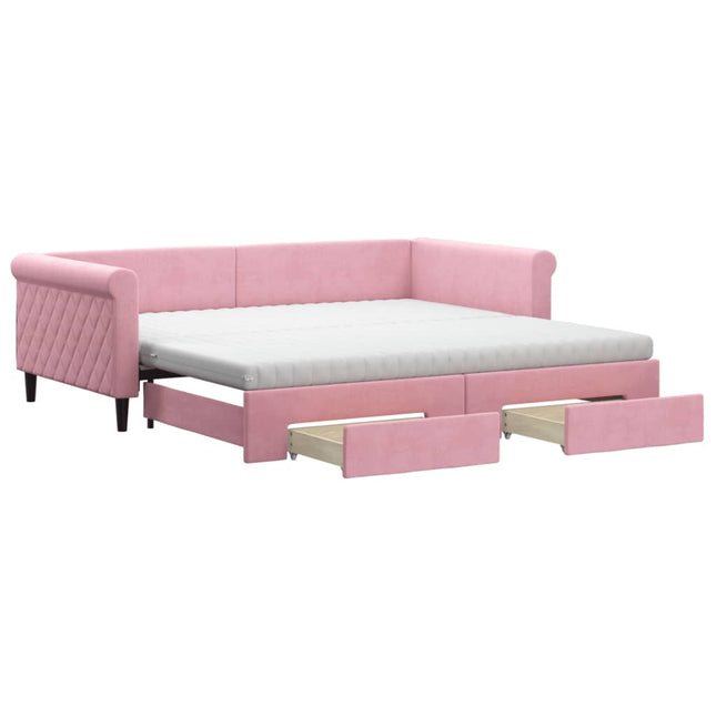 Divano Letto Estraibile con Cassetti Rosa 100x200 cm Velluto
