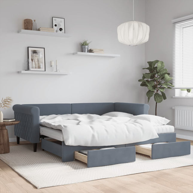Divano Letto Estraibile Cassetti Grigio Scuro 90x190cm Velluto