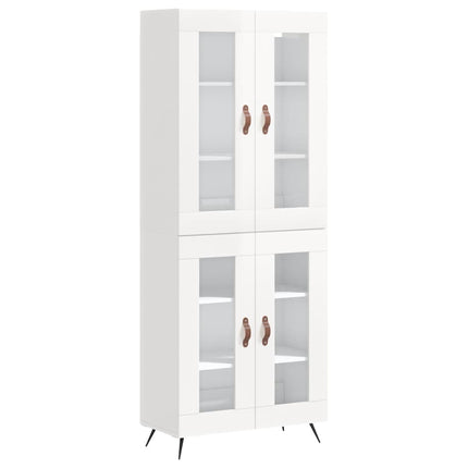 Credenza Bianco Lucido 69,5x34x180 cm in Legno Multistrato