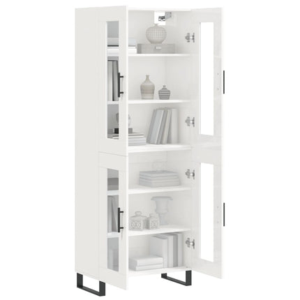 Credenza Bianco Lucido 69,5x34x180 cm in Legno Multistrato