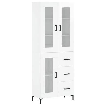 Credenza Bianco Lucido 69,5x34x180 cm in Legno Multistrato