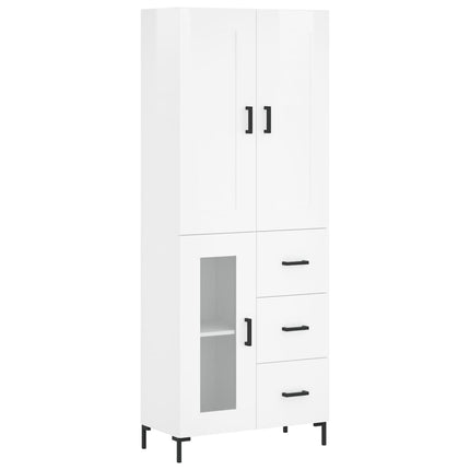 Credenza Bianco Lucido 69,5x34x180 cm in Legno Multistrato