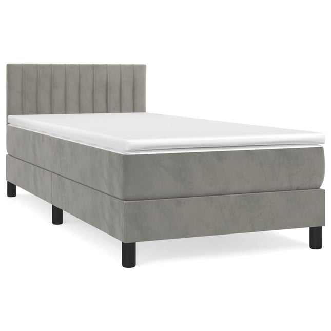 Giroletto a Molle con Materasso Grigio Chiaro 90x200 cm Velluto