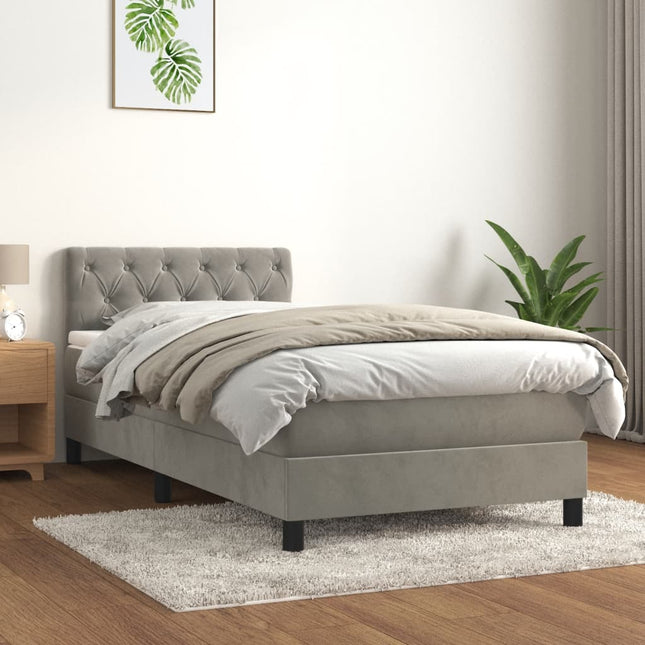 Giroletto a Molle con Materasso Grigio Chiaro 80x200 cm Velluto