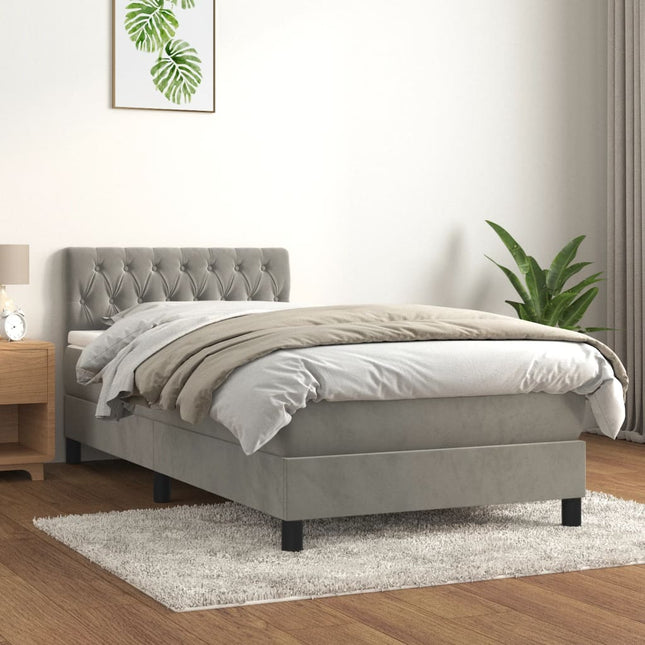 Giroletto a Molle con Materasso Grigio Chiaro 100x200cm Velluto