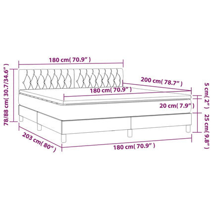 Giroletto a Molle con Materasso Grigio Chiaro 180x200cm Velluto