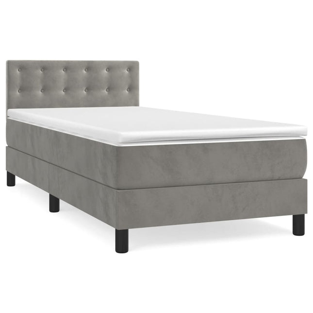 Giroletto a Molle con Materasso Grigio Chiaro 90x200 cm Velluto