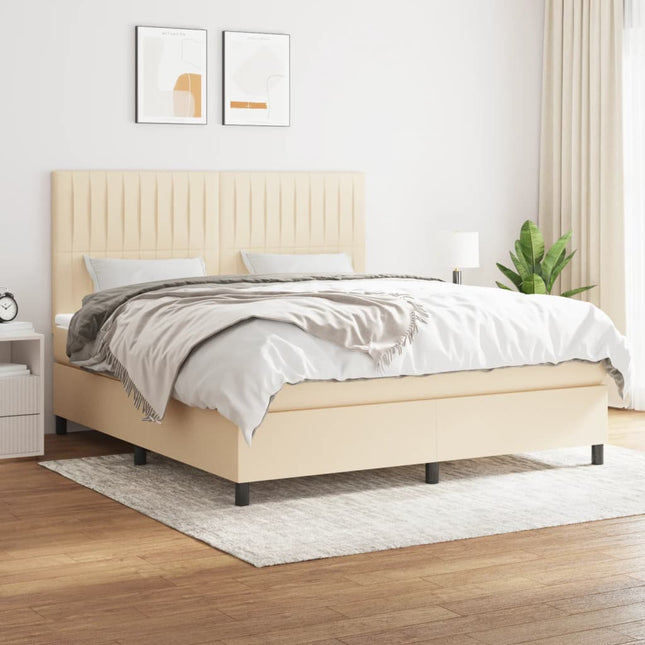 Giroletto a Molle con Materasso Crema 180x200 cm in Tessuto