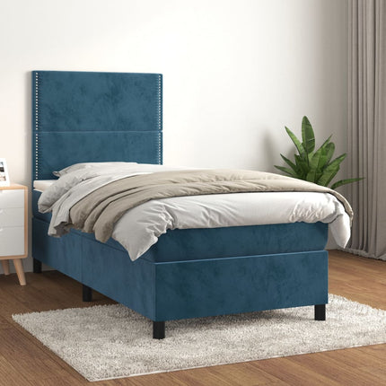 Giroletto a Molle con Materasso Blu Scuro 80x200 cm in Velluto