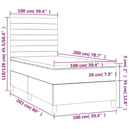 Giroletto a Molle con Materasso Grigio Scuro 100x200 cm Velluto