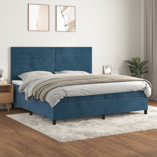 Giroletto a Molle con Materasso Blu Scuro 200x200 cm in Velluto