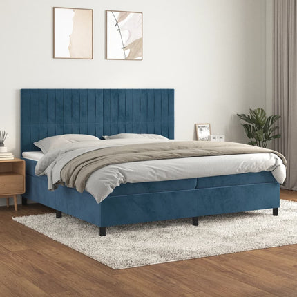 Giroletto a Molle con Materasso Blu Scuro 200x200 cm in Velluto