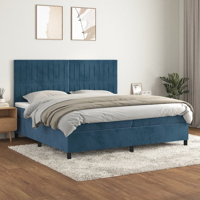 Giroletto a Molle con Materasso Blu Scuro 200x200 cm in Velluto