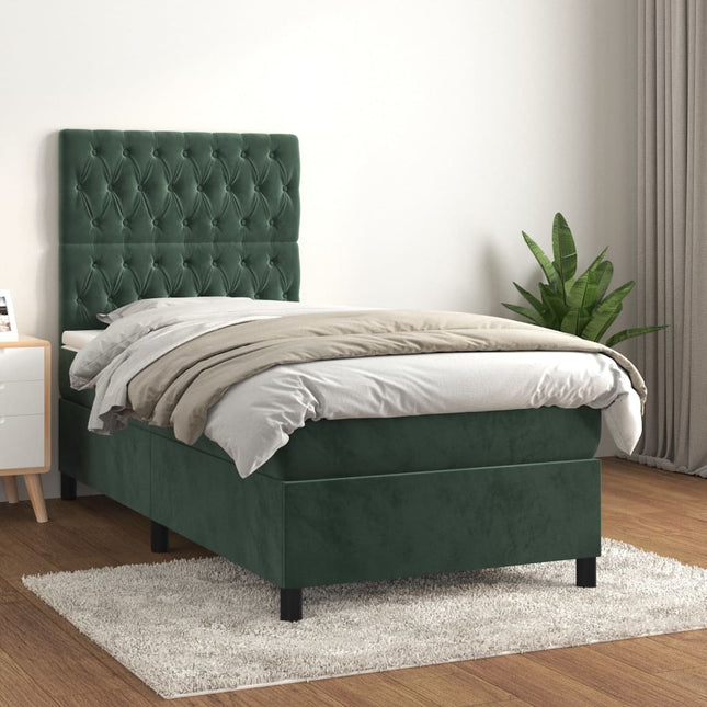 Giroletto a Molle con Materasso Verde Scuro 80x200 cm Velluto