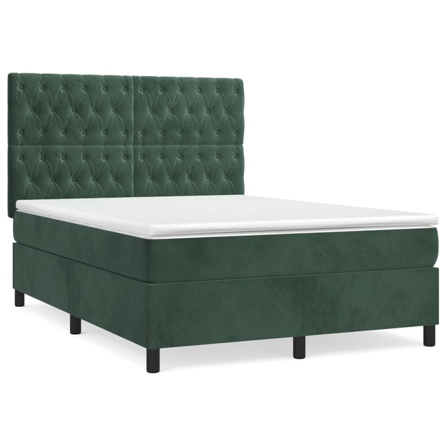 Giroletto a Molle con Materasso Verde Scuro 140x190 cm Velluto