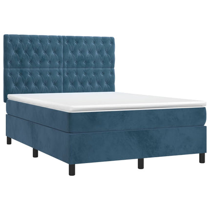 Giroletto a Molle con Materasso Blu Scuro 140x190 cm in Velluto