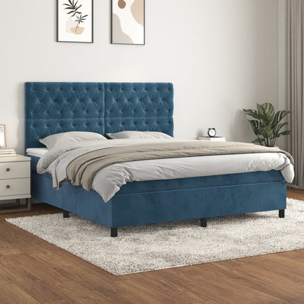 Giroletto a Molle con Materasso Blu Scuro 160x200 cm in Velluto