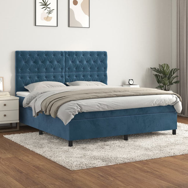 Giroletto a Molle con Materasso Blu Scuro 160x200 cm in Velluto