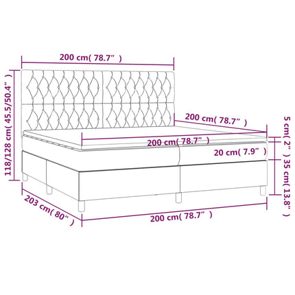Giroletto a Molle con Materasso Grigio Scuro 200x200 cm Velluto