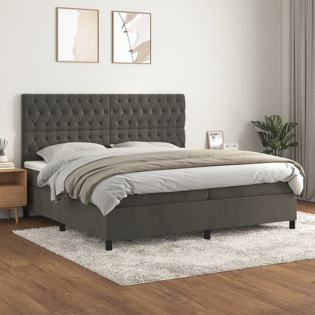 Giroletto a Molle con Materasso Grigio Scuro 200x200 cm Velluto