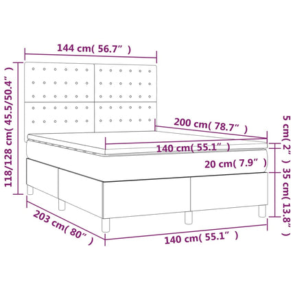 Giroletto a Molle con Materasso Blu Scuro 140x200 cm in Velluto