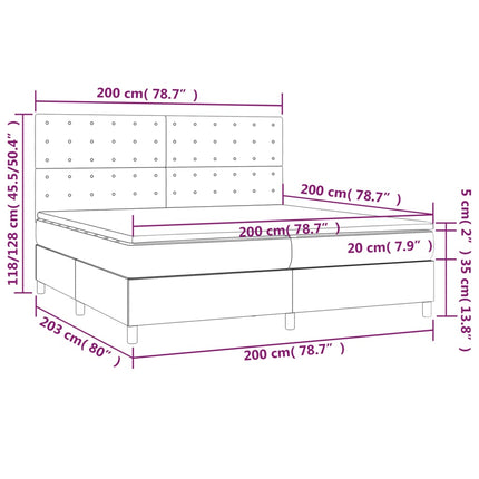 Giroletto a Molle con Materasso Grigio Scuro 200x200 cm Velluto