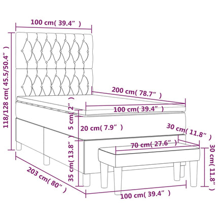 Giroletto a Molle con Materasso Grigio Chiaro100x200 cm Tessuto