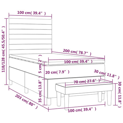 Giroletto a Molle con Materasso Grigio Scuro 100x200 cm Velluto