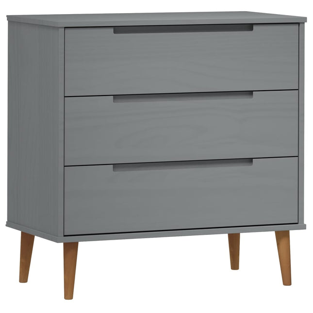 Cassettiera MOLDE Grigia 80x40x80 cm in Legno Massello di Pino