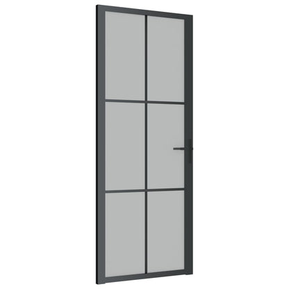 Porta Interna 83x201,5 cm Nero Opaco Vetro e Alluminio