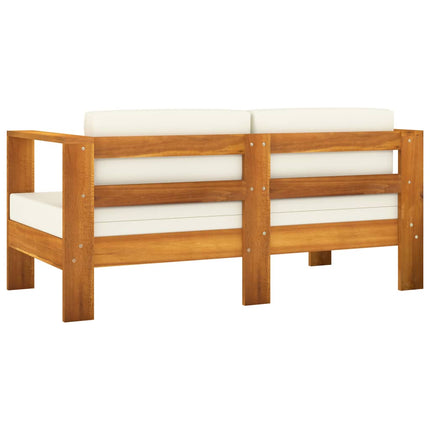 Set Divani Giardino 5 pz Cuscini Bianco Crema in Legno Massello