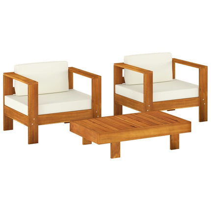 Set Divani Giardino 3 pz Cuscini Bianco Crema in Legno Massello
