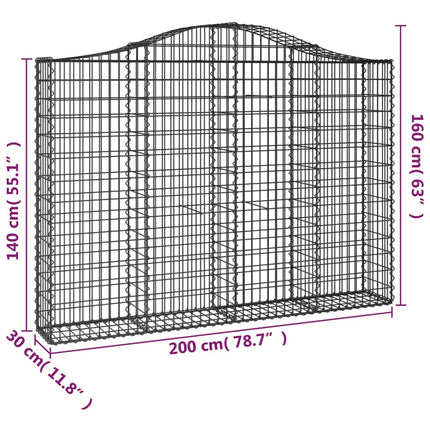 Cesti Gabbioni ad Arco 30 pz 200x30x140/160 cm Ferro Zincato