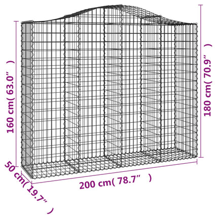 Cesti Gabbioni ad Arco 13 pz 200x50x160/180 cm Ferro Zincato
