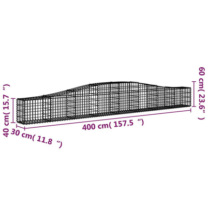 Cesti Gabbioni ad Arco 4 pz 400x30x40/60 cm Ferro Zincato