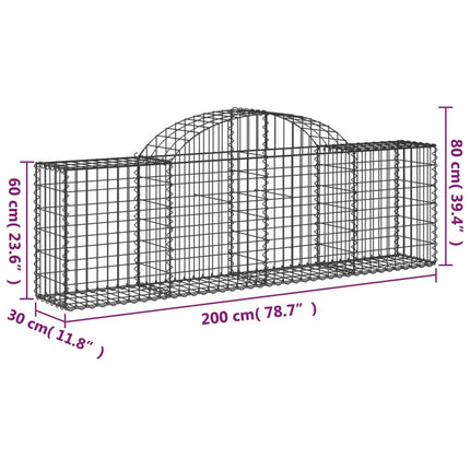 Cesti Gabbioni ad Arco 15 pz 200x30x60/80 cm Ferro Zincato