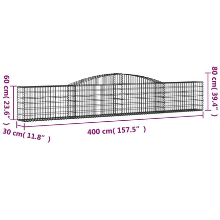 Cesti Gabbioni ad Arco 8 pz 400x30x60/80 cm Ferro Zincato