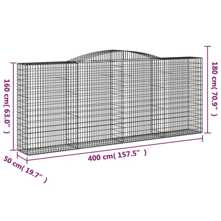 Cesti Gabbioni ad Arco 6 pz 400x50x160/180 cm Ferro Zincato