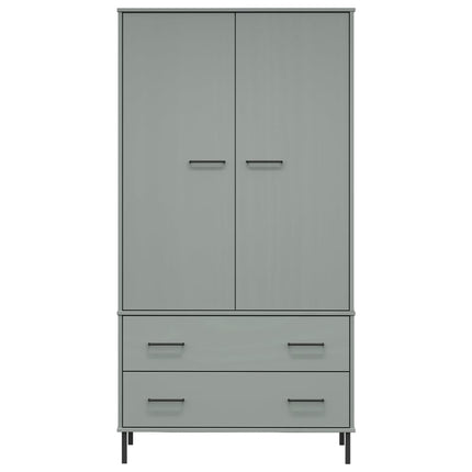 Armadio Gambe Metallo Grigio 90x55x172,5 cm Legno Massello OSLO